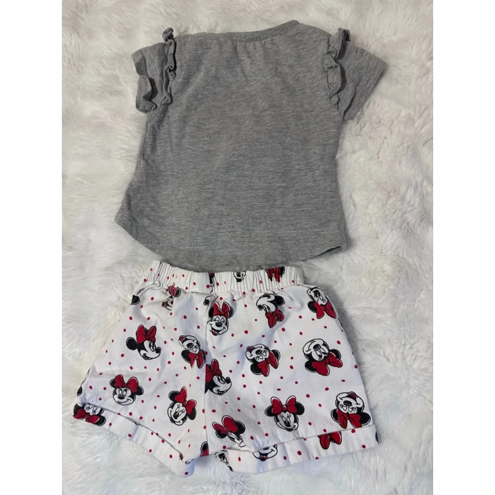 Disney Junior Minnie Mouse 2-Piece Outfit Set Gray Top & Shorts Size 12M